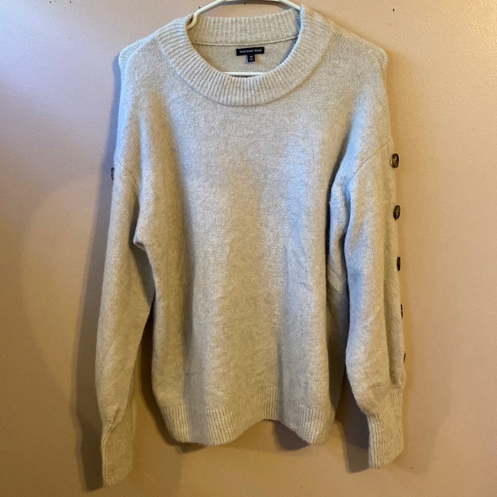 Who what wear sweater with button sleeve detail